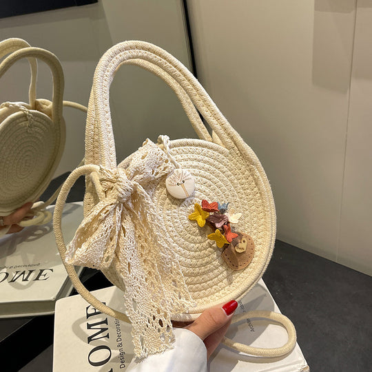 Damen Jute-Umhängetasche mit floralen Applikationen Nord Taschen