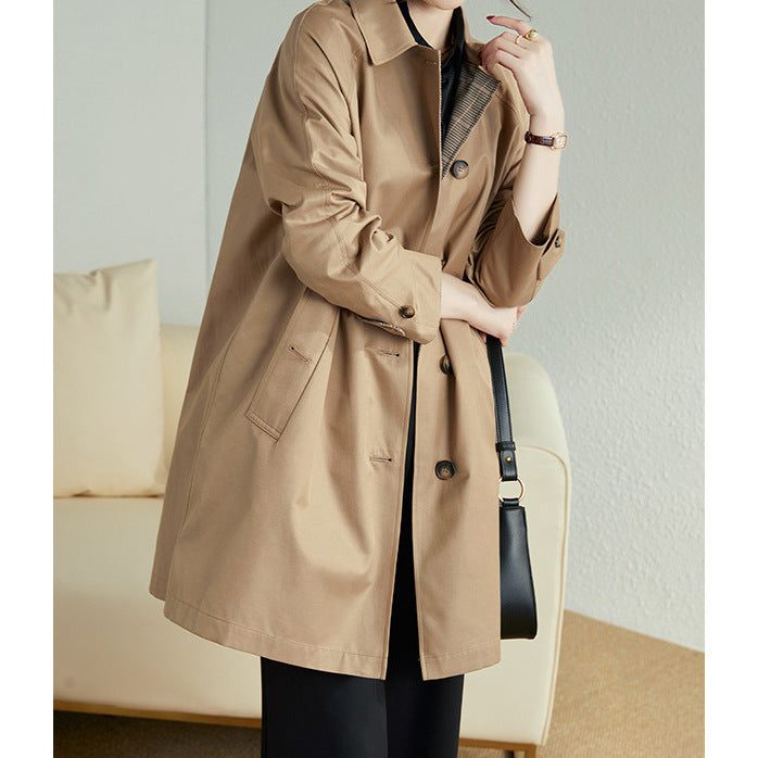 Damen Modische Trenchjacke mit stilvollem Kragen und praktischen Taschen Nord Taschen