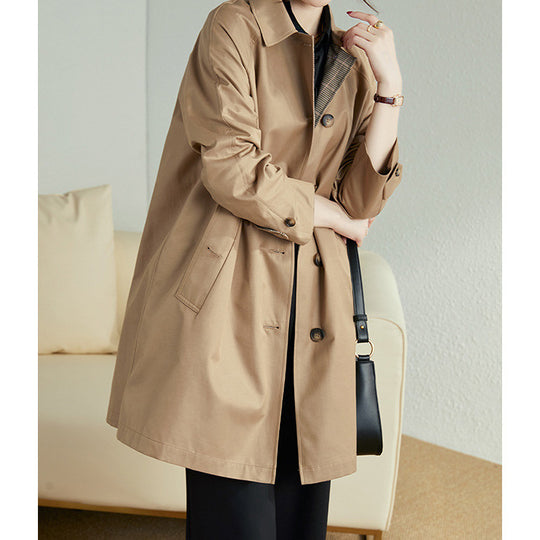Damen Modische Trenchjacke mit stilvollem Kragen und praktischen Taschen Nord Taschen