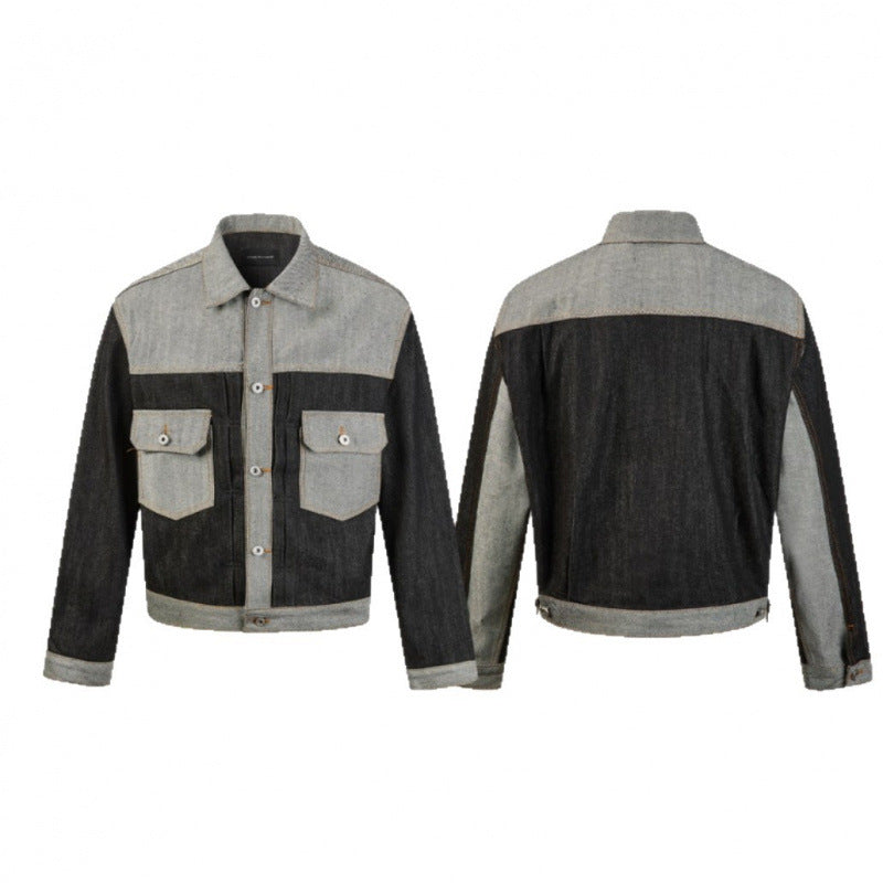 Herren Kurz geschnittene Patchwork-Denimjacke mit aufgesetzten Pattentaschen und konstruktiver Nahtführung Nord Taschen