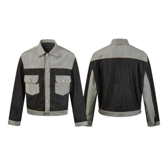 Herren Kurz geschnittene Patchwork-Denimjacke mit aufgesetzten Pattentaschen und konstruktiver Nahtführung Nord Taschen