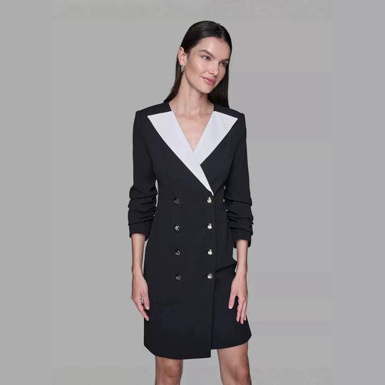 Damen Doppelreihiges Blazerkleid mit kontrastierendem Schalkragen Nord Taschen