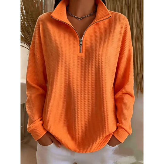 Damen Waffelstrick-Sweatshirt mit halbem Reißverschluss und Stehkragen Nord Taschen