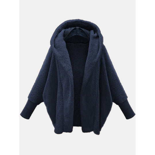 Damen Kuscheliger Oversize-Kapuzencardigan aus Teddyfleece mit Fledermausärmeln Nord Taschen