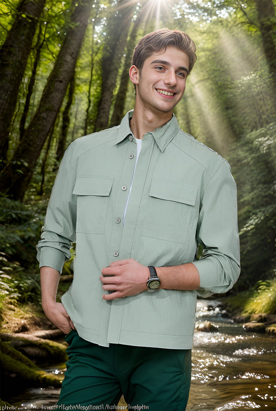 Herren Leichtes Field-Overshirt mit aufgesetzten Brusttaschen und Hemdkragen Nord Taschen
