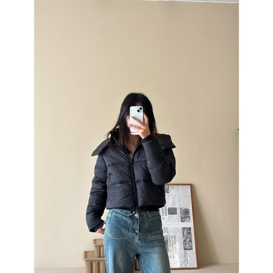 Damen Kurze Stepp-Cropped-Jacke mit breitem Umlegekragen Nord Taschen