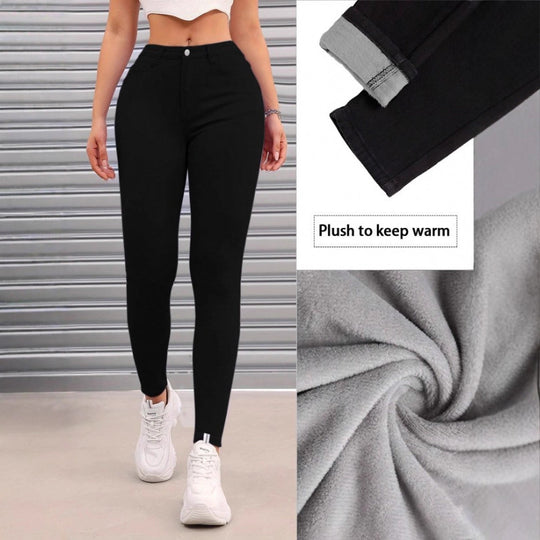 Damen Thermo-High-Waist-Fleece-Jeggings im Jeans-Look Nord Taschen