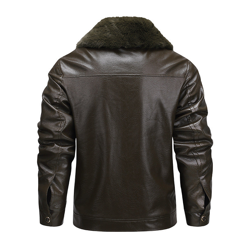 Herren Kunstleder-Fliegerjacke mit durchgehendem Teddyfutter und markantem Fellkragen Nord Taschen