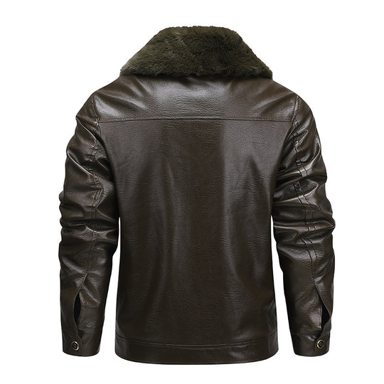 Herren Kunstleder-Fliegerjacke mit durchgehendem Teddyfutter und markantem Fellkragen Nord Taschen
