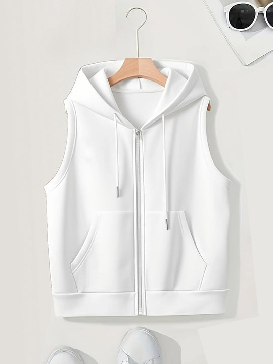 Damen Ärmellose Zip‑Hoodie‑Weste aus weichem Sweat mit Kängurutaschen Nord Taschen