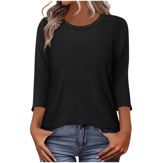 Damen nan lässiges Rundhals Shirt mit mittellangen Ärmeln und sichtbaren Nahtakzenten Nord Taschen