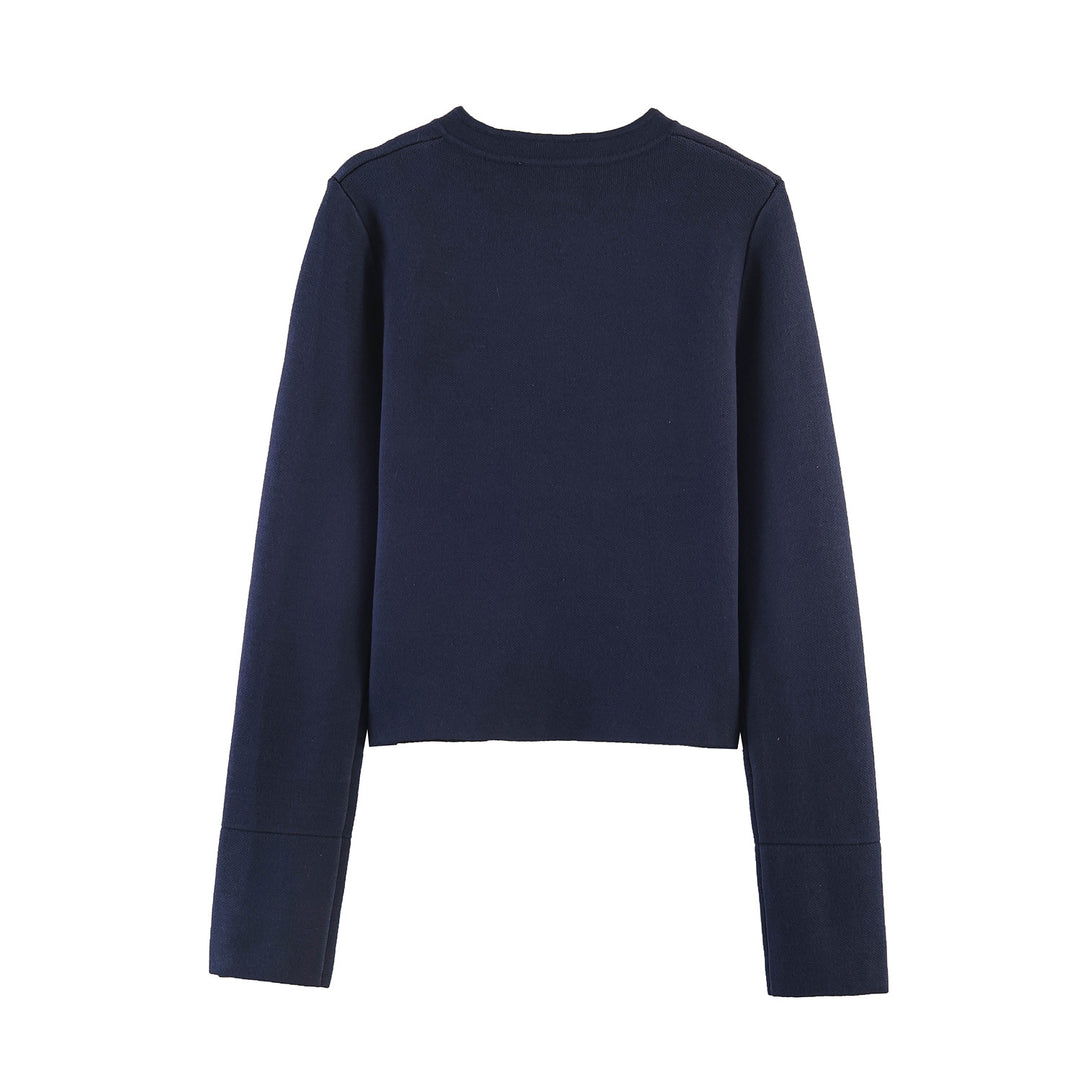 Damen Kragenlose Cropped-Militärjacke mit dekorativer Messingknopfleiste Nord Taschen