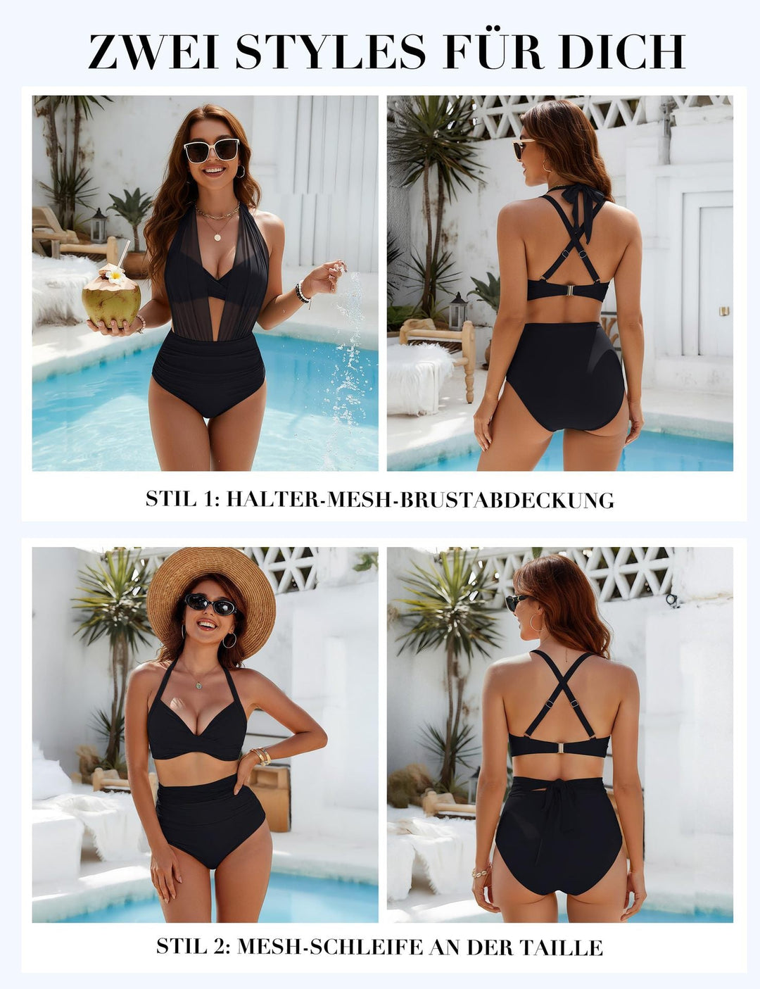 Damen Eleganter Badeanzug mit transparenter Plissee-Optik