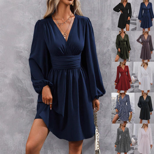 Damen Wickelkleid mit schickem V-Ausschnitt und voluminösen Ärmeln
