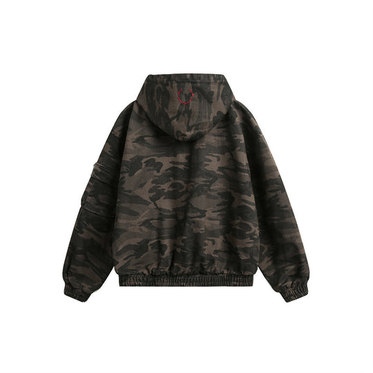 Herren Camouflage-Boxy-Fieldjacke mit Kapuze, Utility-Taschen und elastischem Saum Nord Taschen