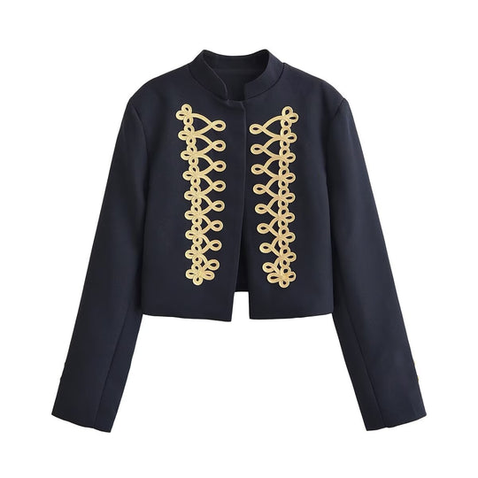 Damen Kurze Militärjacke mit goldverzierter Kordelapplikation Nord Taschen