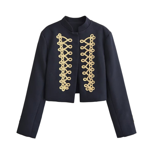 Damen Kurze Militärjacke mit goldverzierter Kordelapplikation Nord Taschen