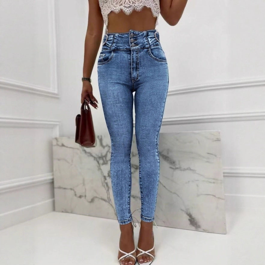 Damen Hochgeschnittene Sculpting-Jeans im eng anliegenden Schnitt mit elastischem Formbund Nord Taschen