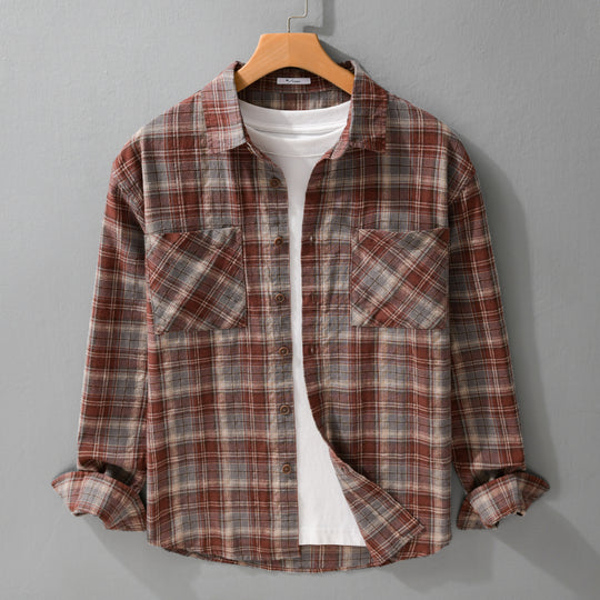Herren Karo-Flanell-Überhemd aus gebürstetem Baumwollflanell mit aufgesetzten Brusttaschen Nord Taschen
