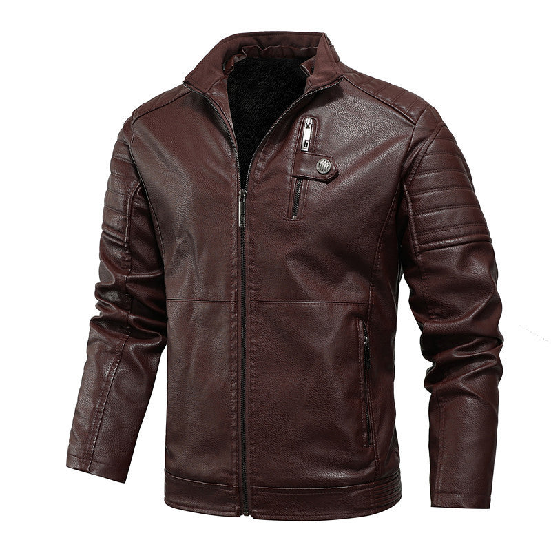 Herren schlanker Kunstleder‑Fieldblouson mit Stehkragen, Brustpattentaschen und Reißverschluss Nord Taschen