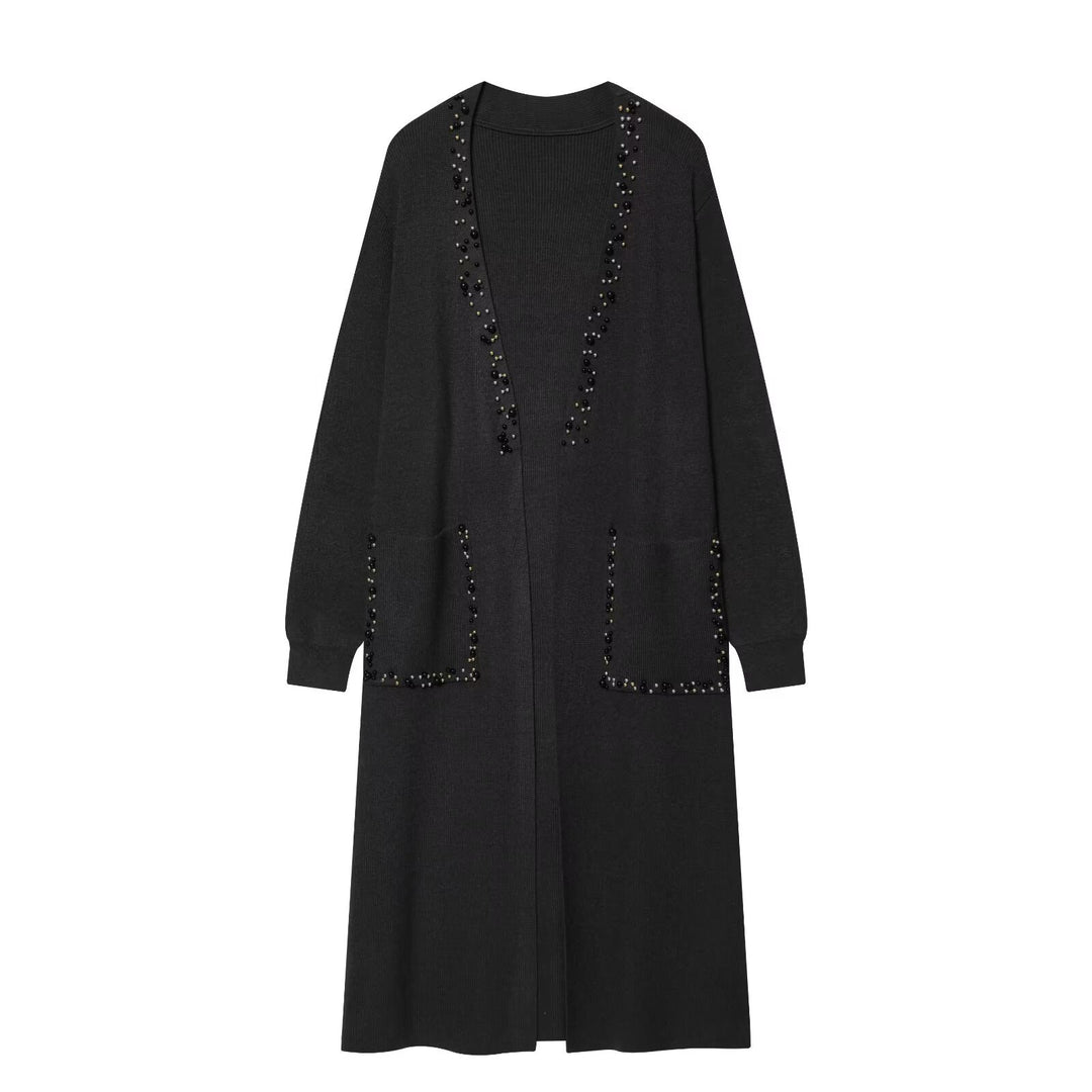 Damen langer Strickcardigan mit Perlenverzierung Nord Taschen