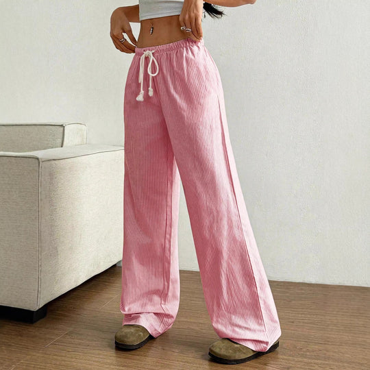Damen Weite Freizeit-Hose mit Tunnelzug, Gummibund und feiner Streifenstruktur Nord Taschen