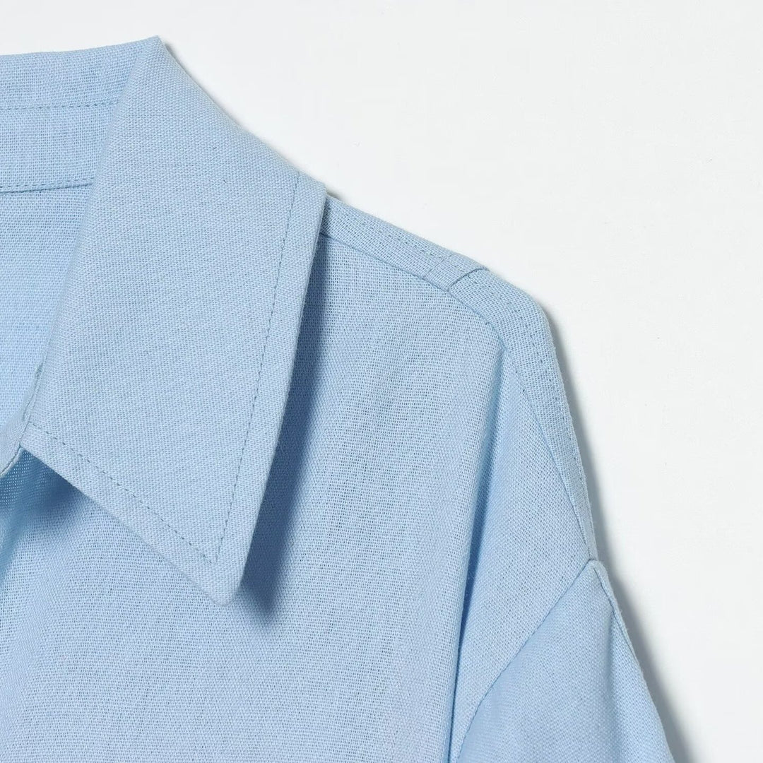 Damen Gekürzte Boxy-Bluse mit weiten Ballonärmeln und Hemdkragen Nord Taschen