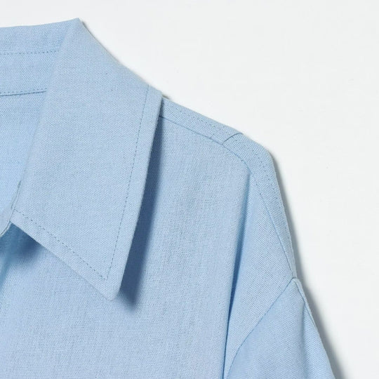 Damen Gekürzte Boxy-Bluse mit weiten Ballonärmeln und Hemdkragen Nord Taschen