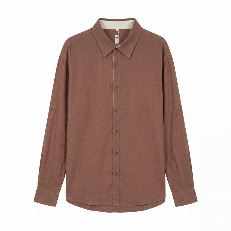 Herren Leichtes Oversize-Leinenhemd mit Kentkragen und abgerundetem Saum Nord Taschen