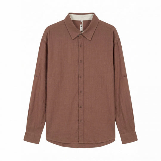 Herren Leichtes Oversize-Leinenhemd mit Kentkragen und abgerundetem Saum Nord Taschen