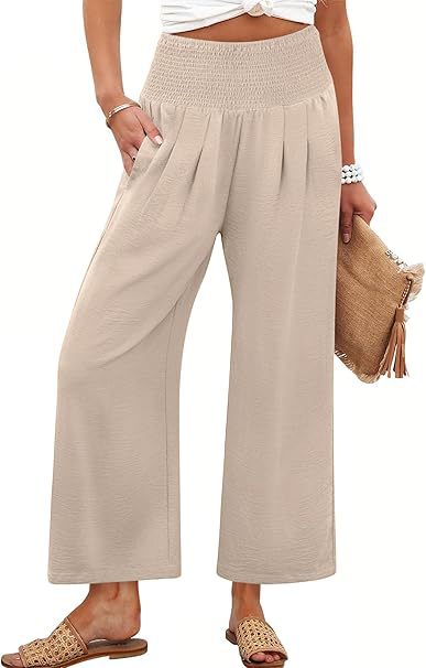 Damen Weite Culotte-Hose mit elastischem Bund und Falten