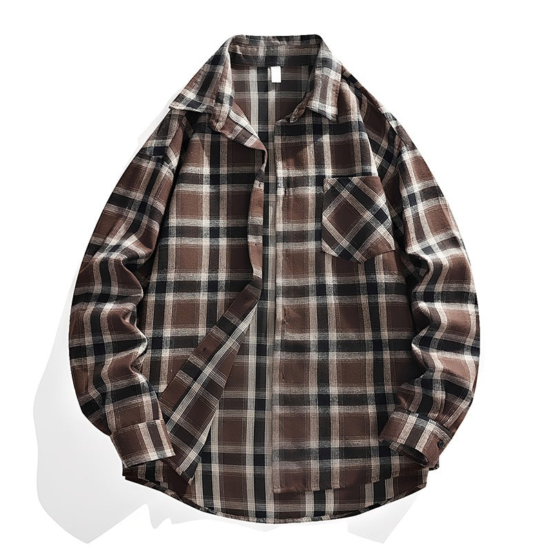 Herren Oversize karierte Flanellhemdjacke mit Brusttasche & abgerundetem Saum Nord Taschen
