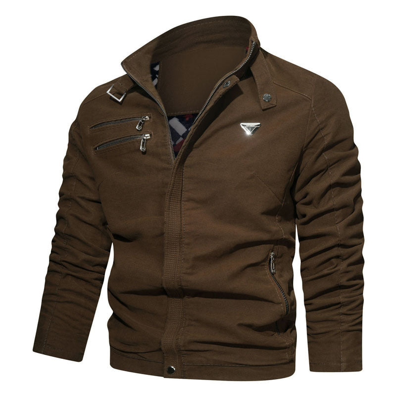 Herren leichtes Canvas‑Utility‑Blouson mit Stehkragen, asymmetrischer Brustreißverschlusspartie und Zier‑Reißverschlüssen Nord Taschen
