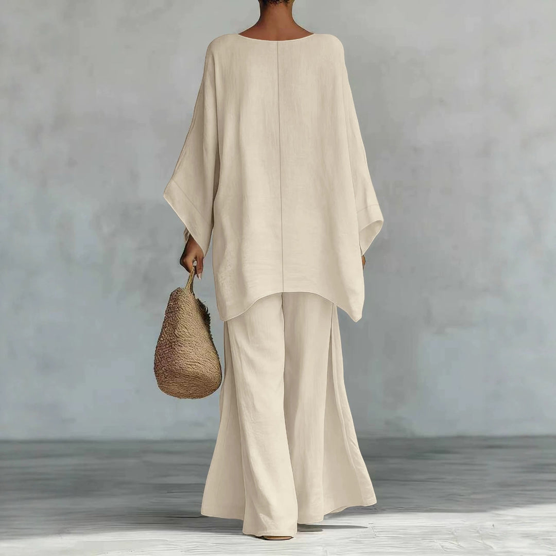 Damen Lässiges Oversize-Kaftanoberteil mit weiten Palazzohosen Nord Taschen