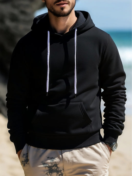 Herren Kapuzenpullover aus French‑Terry mit Kängurutasche & geripptem Saum Nord Taschen