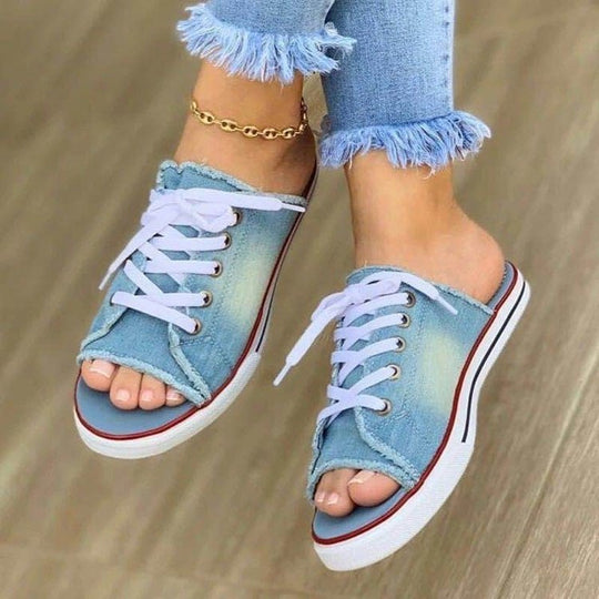 Damen Slip-On Sneakers im modernen Denim-Stil mit offenem Zehenbereich Nord Taschen