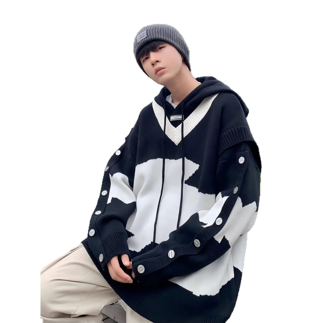 Herren Lässiger Oversized Pullover mit Knopfleiste Nord Taschen