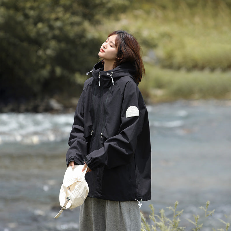 Damen Leichte Wasserabweisende Oversized Funktions-Outdoorjacke mit Kapuze Nord Taschen