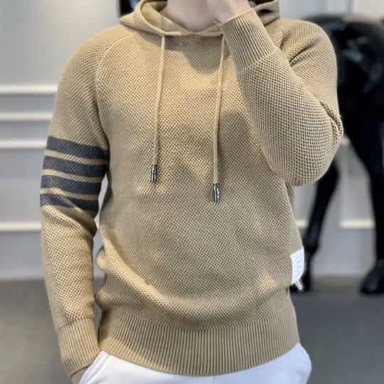 Herren Sportlicher Strickpullover mit Kapuze und Streifen Nord Taschen