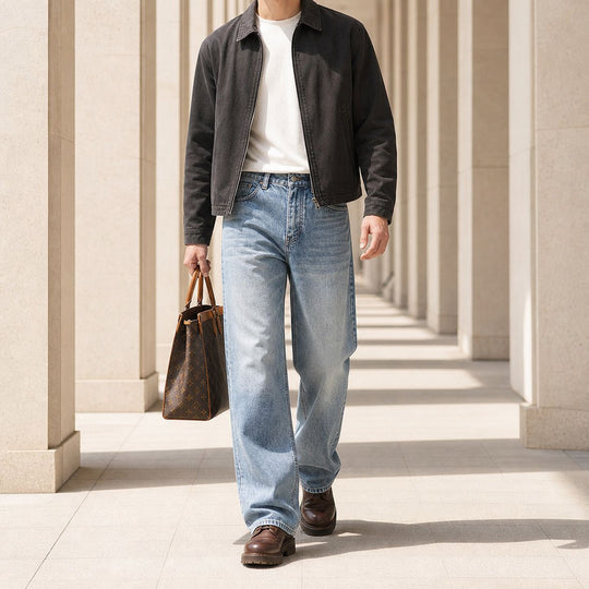 Damen Hochgeschnittene Palazzo-Jeans aus Denim mit Vintage-Waschung Nord Taschen