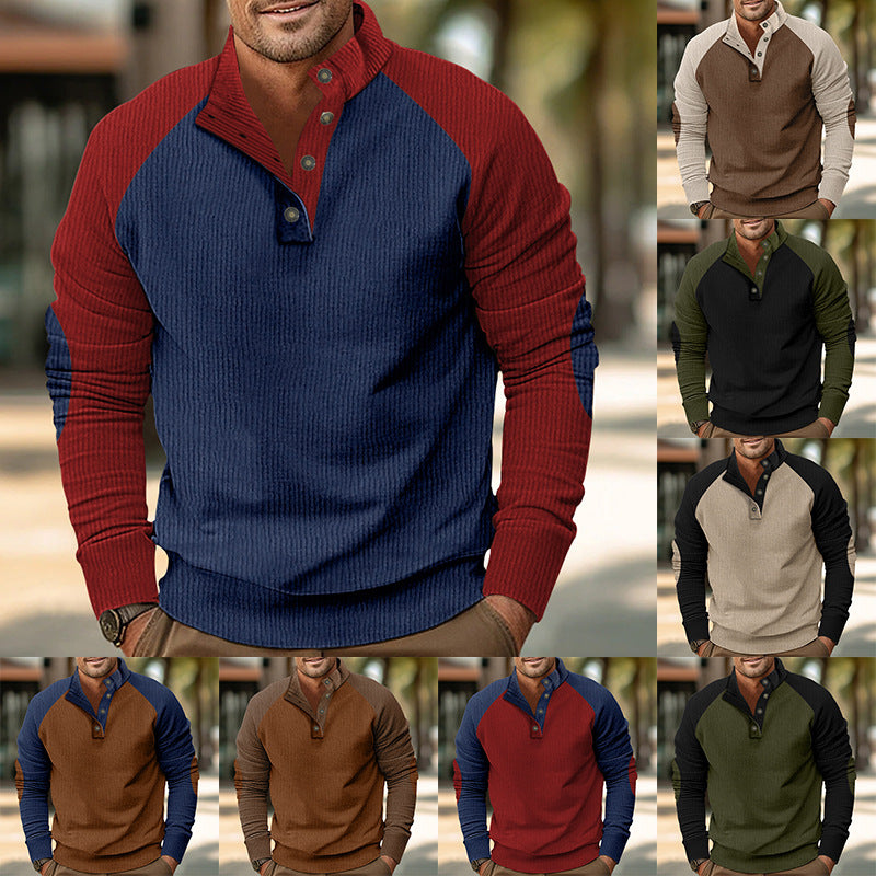 Herren Waffelstruktur-Henley-Pullover mit Stehkragen und Knopfleiste Nord Taschen