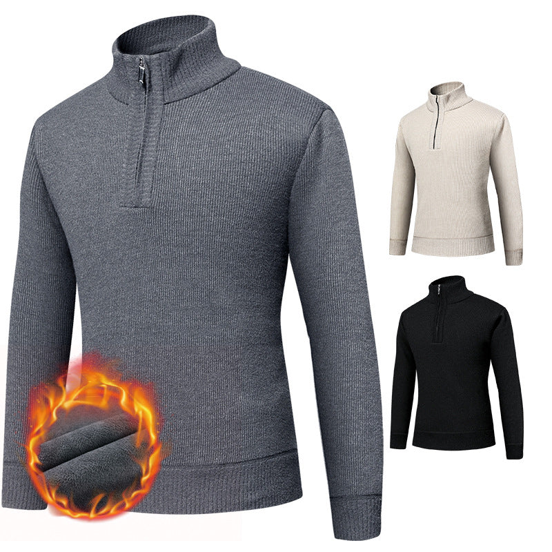 Herren Thermo-gefütterter Halbzip-Pullover mit Stehkragen und wärmender Fleece-Innenseite Nord Taschen