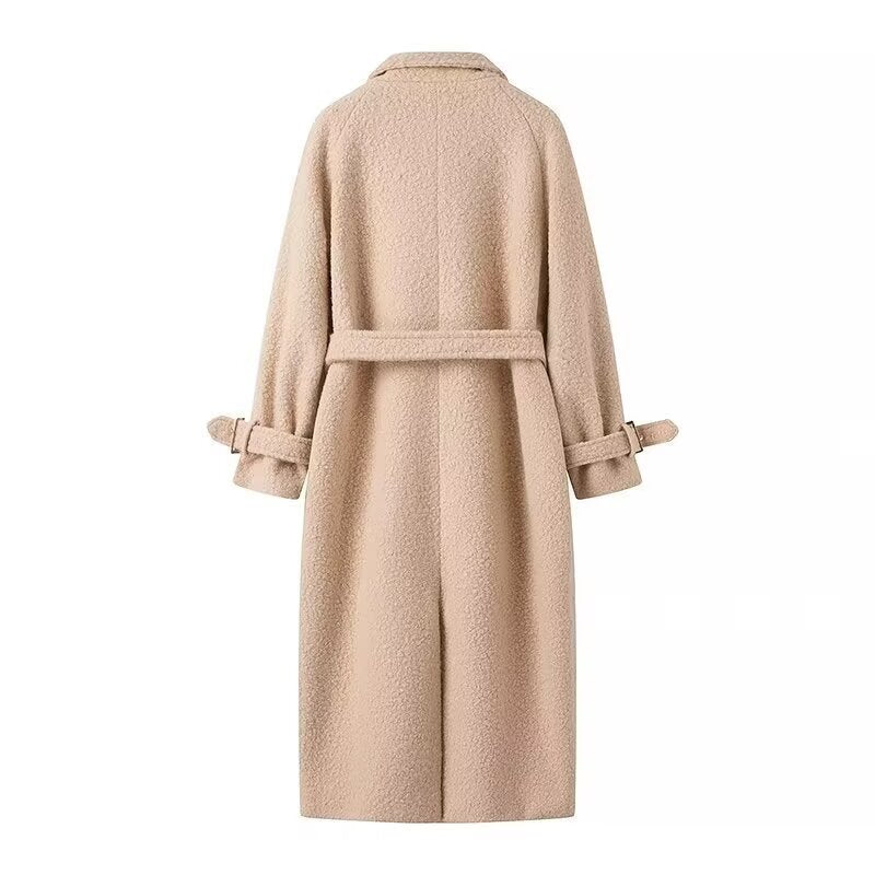 Damen Lang geschnittener Bouclé‑Teddy‑Mantel im Oversize‑Cut mit Doppelknopffront und verstellbaren Ärmelriemen Nord Taschen