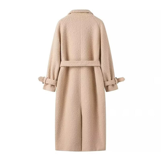 Damen Lang geschnittener Bouclé‑Teddy‑Mantel im Oversize‑Cut mit Doppelknopffront und verstellbaren Ärmelriemen Nord Taschen