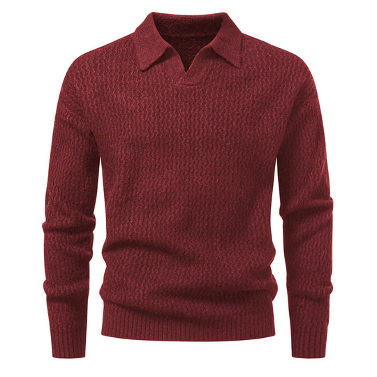 Herren Polokragen-Feinstrickpullover mit strukturierter Wellenoptik und geripptem Saum Nord Taschen