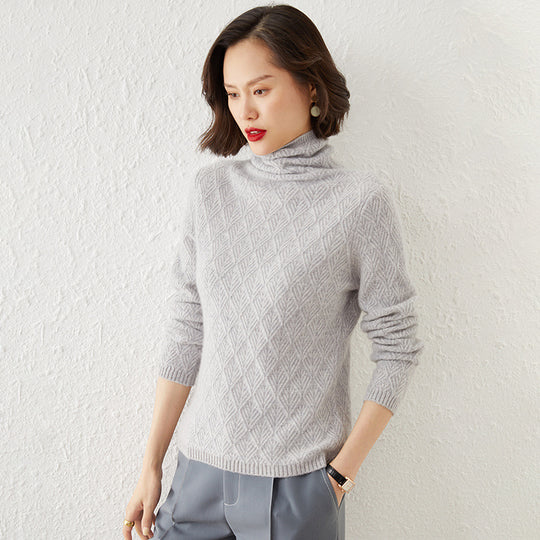 Damen Luxuriöser Mohair‑Mix Rollkragenpullover mit diamantgewNord Taschenter Ajourstruktur Nord Taschen