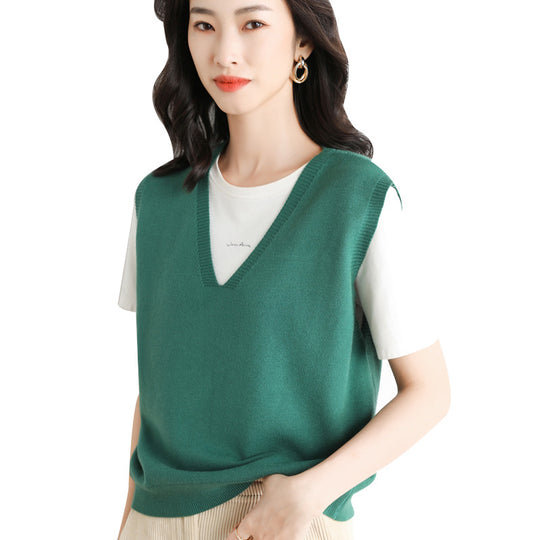 Damen Oversize V-Ausschnitt Feinstrickweste mit Rippenbund Nord Taschen