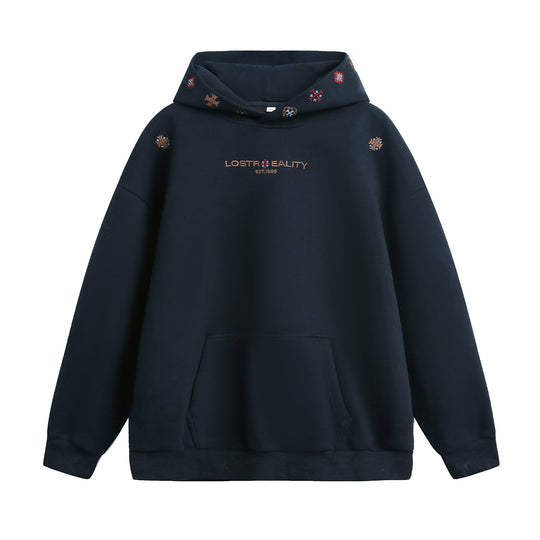 Unisex Oversize Kapuzenpullover mit feiner Logo- und Motivstickerei sowie Kängurutasche Nord Taschen