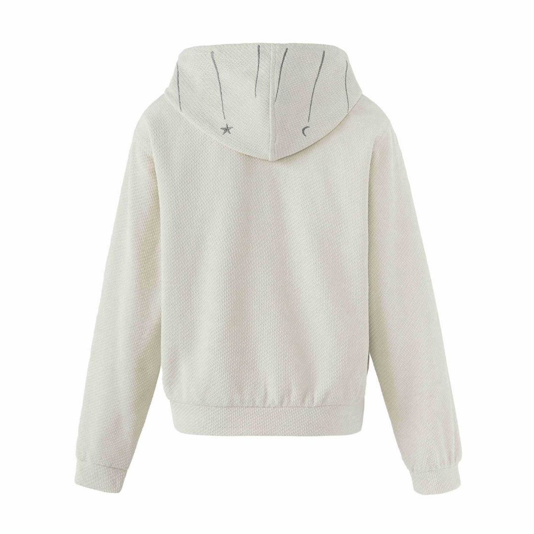 Damen Kurz geschnittene Kapuzenjacke aus Strukturstrick mit Stern- und Mondapplikation Nord Taschen
