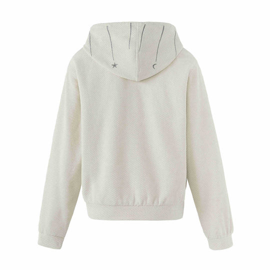 Damen Kurz geschnittene Kapuzenjacke aus Strukturstrick mit Stern- und Mondapplikation Nord Taschen